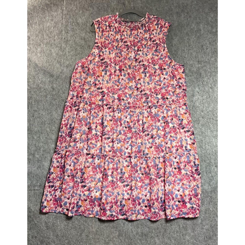 Studio West Dress Womens Plus 2X Floral Chiffon Smocked Tiered Knee Length Boho